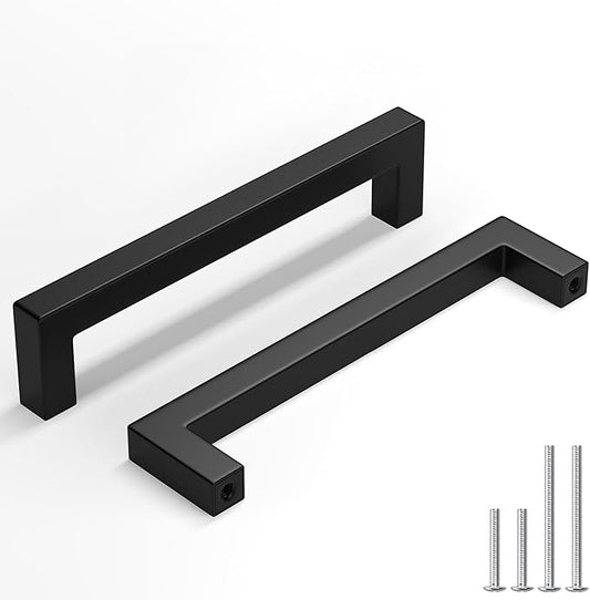 homdiy 45 Pack Black Cabinet Handles, 6-5/16 Inch(160 mm) Hole Centers Cabinet Pulls, Matte Black Square Drawer Dresser Handles, Kitchen Hardware for Cabinets Cupboard Square Drawer Pulls