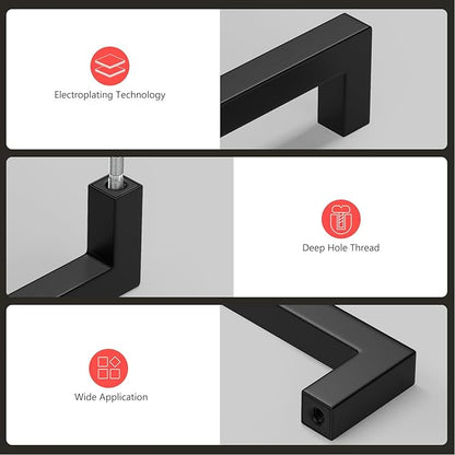 homdiy 45 Pack Black Cabinet Handles, 6-5/16 Inch(160 mm) Hole Centers Cabinet Pulls, Matte Black Square Drawer Dresser Handles, Kitchen Hardware for Cabinets Cupboard Square Drawer Pulls