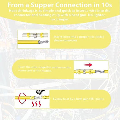 100 PCS Yellow Heat Shrink Butt Connectors,12-10 AWG, Self Soldering Butt Connector, Waterproof Solder Seal Wire Connectors, Butt Splice Wire Terminals for Automotive Marine Boat