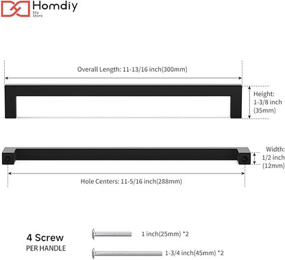 homdiy 50 Pack 11-5/16 Inch Black Cabinet Pulls Matte Black Cabinet Pulls Stainless Steel Drawer Dresser Handles 288mm Square Drawer Handles Stainless Steel Dresser Hardware Cupboard Square Hardware