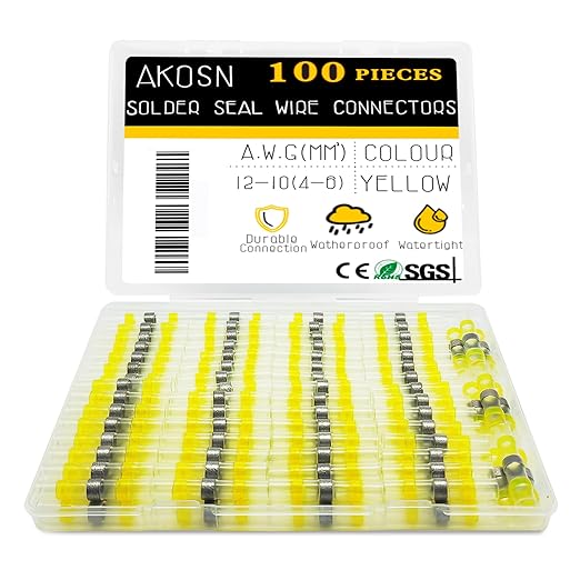 100 PCS Yellow Heat Shrink Butt Connectors,12-10 AWG, Self Soldering Butt Connector, Waterproof Solder Seal Wire Connectors, Butt Splice Wire Terminals for Automotive Marine Boat