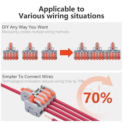 10Pcs Lever Wire Connectors, 1 in 5 Out DIY Mini Splicing Compact Quick Push-in Electrical Connectors, 24-12 AWG