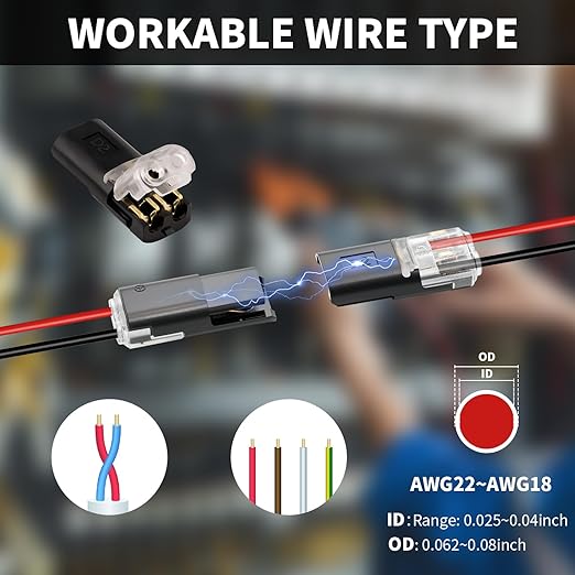 50 Pack Wire Connectors, Low Voltage 2 Pin Quick Splice Wire Connectors, Solderless Wire Splice Connector for 12V Landscape Lighting, LED Light Strips, and Home Wiring Projects