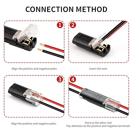 50 Pack Wire Connectors, Low Voltage 2 Pin Quick Splice Wire Connectors, Solderless Wire Splice Connector for 12V Landscape Lighting, LED Light Strips, and Home Wiring Projects