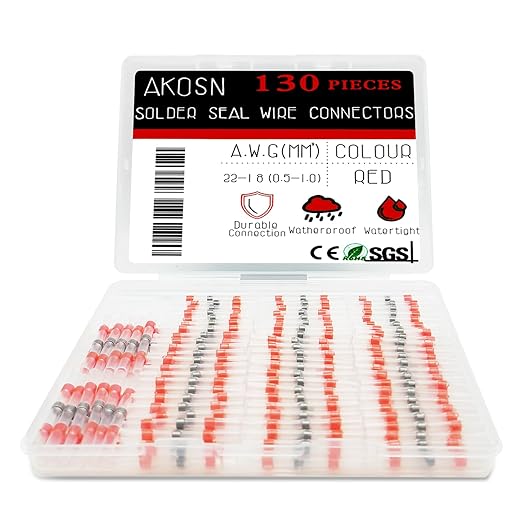 130 PCS Red Heat Shrink Butt Connectors,22-18 AWG, Self Soldering Butt Connector, Waterproof Solder Seal Wire Connectors, Butt Splice Wire Terminals for Automotive Marine Boat