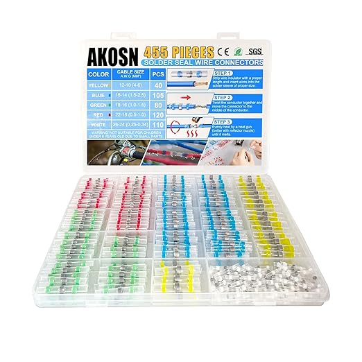455 PCS Heat Shrink Self Soldering Butt Connector, Solder Seal Wire Connectors Kit, Waterproof Wire Solder Stick Splice Connector for Marine Electrical Automotive (5 Colors/5 Sizes/ 26-10 Gauge)
