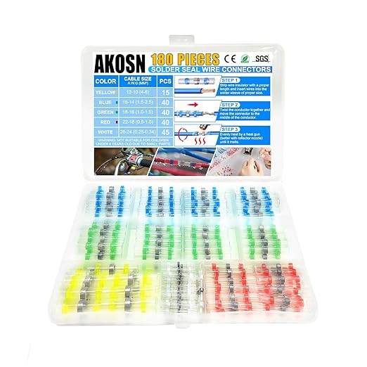 5 Sizes, 180 Pieces - Heat Shrink Butt Connectors, Solder Seal, Waterproof Self Shrink Electrical Connector Kit- for Wiring, Soldering, Marine, Automotive